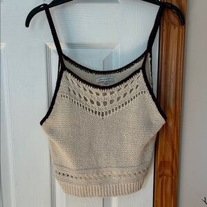 American Eagle Outfitters Cream Knit Camisole with Black Trim